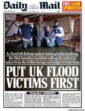 Daily Mail () Newspaper Front Page for 11 February 2014
