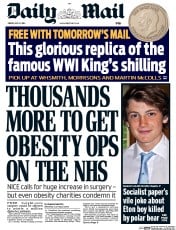 Daily Mail () Newspaper Front Page for 11 July 2014