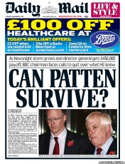 Daily Mail () Newspaper Front Page for 12 November 2012