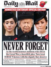 Daily Mail () Newspaper Front Page for 12 November 2018