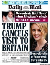 Daily Mail () Newspaper Front Page for 12 January 2018