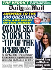 Daily Mail () Newspaper Front Page for 12 February 2018