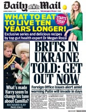 Daily Mail () Newspaper Front Page for 12 February 2022
