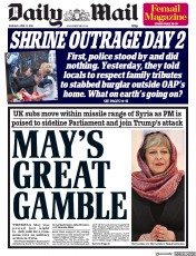 Daily Mail () Newspaper Front Page for 12 April 2018