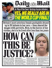 Daily Mail () Newspaper Front Page for 12 July 2019