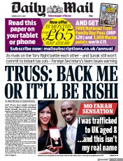 Daily Mail () Newspaper Front Page for 12 July 2022