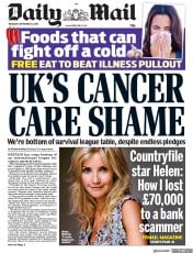 Daily Mail () Newspaper Front Page for 12 September 2019