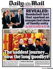 Daily Mail () Newspaper Front Page for 12 September 2022