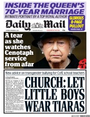Daily Mail () Newspaper Front Page for 13 November 2017