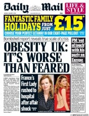 Daily Mail () Newspaper Front Page for 13 January 2014