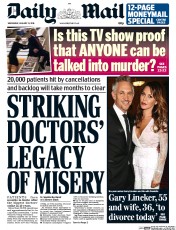 Daily Mail () Newspaper Front Page for 13 January 2016