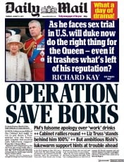 Daily Mail () Newspaper Front Page for 13 January 2022
