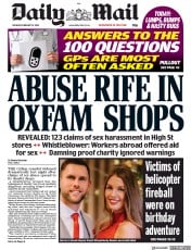 Daily Mail () Newspaper Front Page for 13 February 2018
