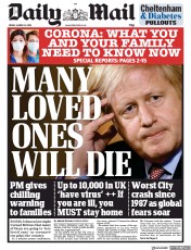Daily Mail () Newspaper Front Page for 13 March 2020