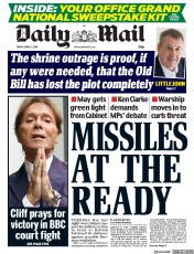 Daily Mail () Newspaper Front Page for 13 April 2018