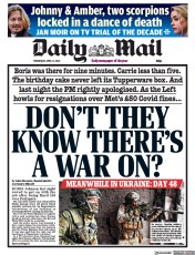 Daily Mail () Newspaper Front Page for 13 April 2022
