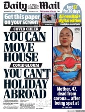 Daily Mail () Newspaper Front Page for 13 May 2020