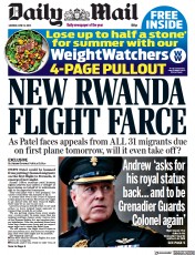 Daily Mail () Newspaper Front Page for 13 June 2022
