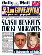 Daily Mail () Newspaper Front Page for 14 October 2013