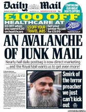 Daily Mail () Newspaper Front Page for 14 November 2012