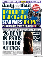 Daily Mail () Newspaper Front Page for 14 November 2015