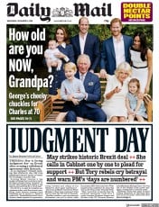 Daily Mail () Newspaper Front Page for 14 November 2018