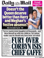 Daily Mail () Newspaper Front Page for 14 November 2019