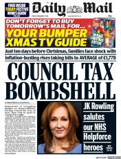 Daily Mail () Newspaper Front Page for 14 December 2018