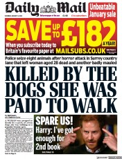Daily Mail () Newspaper Front Page for 14 January 2023