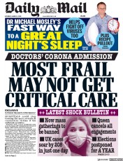 Daily Mail () Newspaper Front Page for 14 March 2020