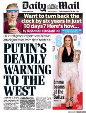 Daily Mail () Newspaper Front Page for 14 March 2022
