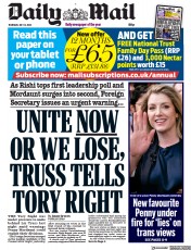 Daily Mail () Newspaper Front Page for 14 July 2022