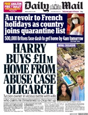 Daily Mail () Newspaper Front Page for 14 August 2020