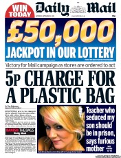 Daily Mail () Newspaper Front Page for 14 September 2013