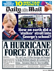Daily Mail () Newspaper Front Page for 14 September 2017