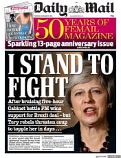 Daily Mail () Newspaper Front Page for 15 November 2018