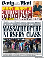 Daily Mail () Newspaper Front Page for 15 December 2012