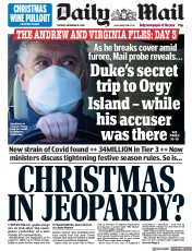 Daily Mail () Newspaper Front Page for 15 December 2020