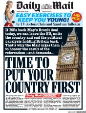 Daily Mail () Newspaper Front Page for 15 January 2019