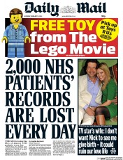 Daily Mail () Newspaper Front Page for 15 February 2014