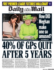 Daily Mail () Newspaper Front Page for 15 June 2018
