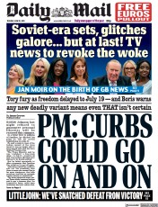 Daily Mail () Newspaper Front Page for 15 June 2021