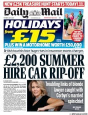 Daily Mail () Newspaper Front Page for 15 July 2017