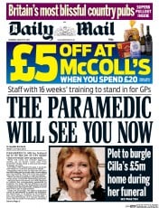 Daily Mail () Newspaper Front Page for 15 August 2015