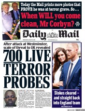 Daily Mail () Newspaper Front Page for 15 August 2018