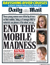 Daily Mail () Newspaper Front Page for 15 September 2016