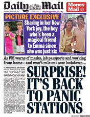 Daily Mail () Newspaper Front Page for 15 September 2021