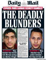 Daily Mail () Newspaper Front Page for 16 November 2015
