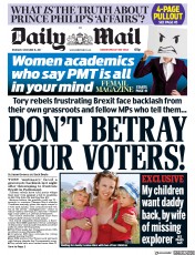 Daily Mail () Newspaper Front Page for 16 November 2017