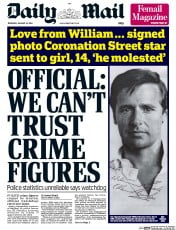 Daily Mail () Newspaper Front Page for 16 January 2014
